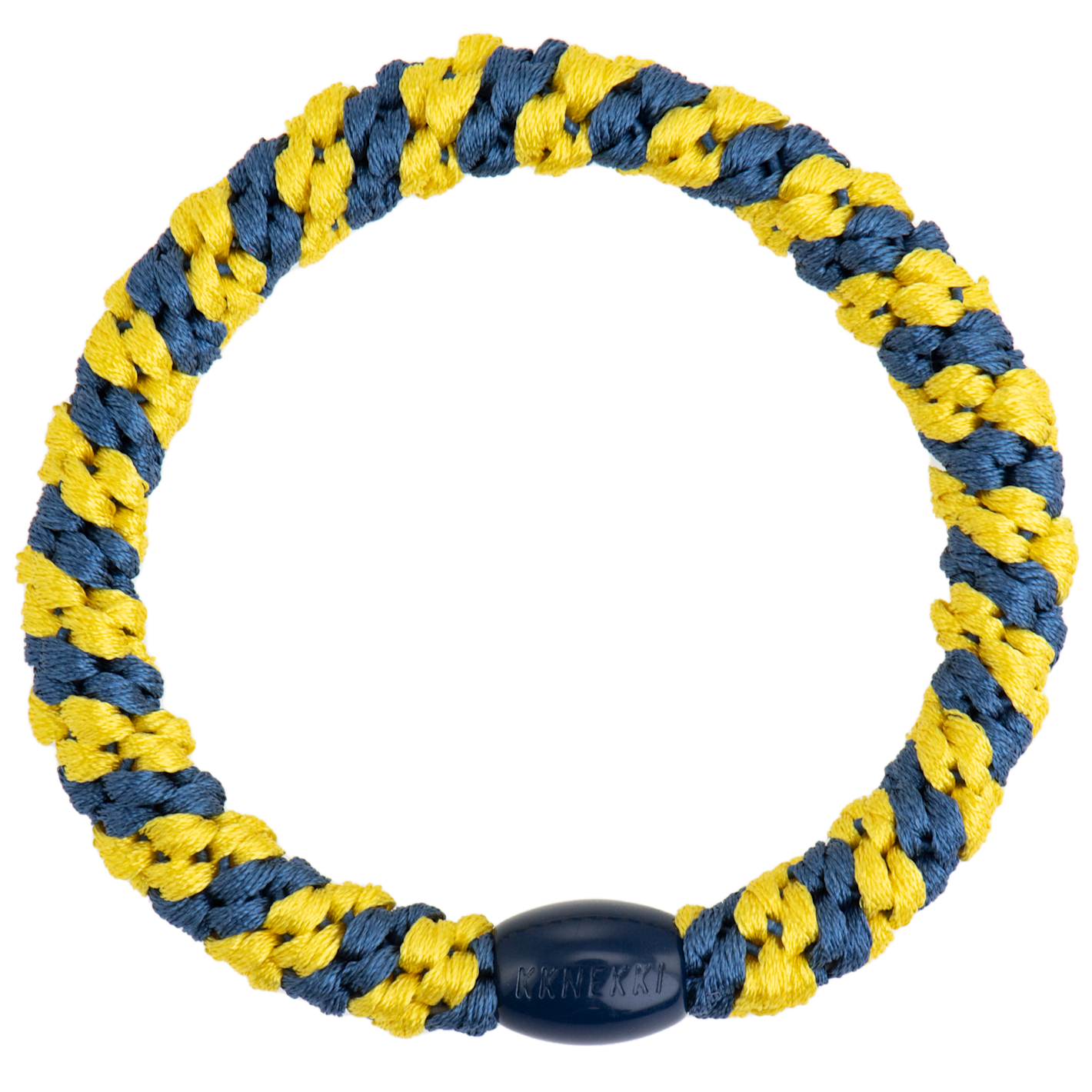 KKNEKKI Flag braided bracelet by KKNEKKI available to shop at Dotique in yellow and blue colors.