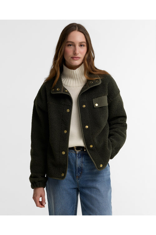 Barbour Mabel Fleece Olive LFL0095 fleece jacket worn by model Shop Barbour at Dotique
