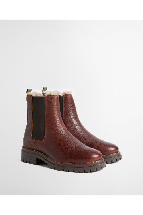 Barbour Evie Faux Fur Chelsea Boot Brown LFO0811 brown faux fur boots Shop Barbour at Dotique