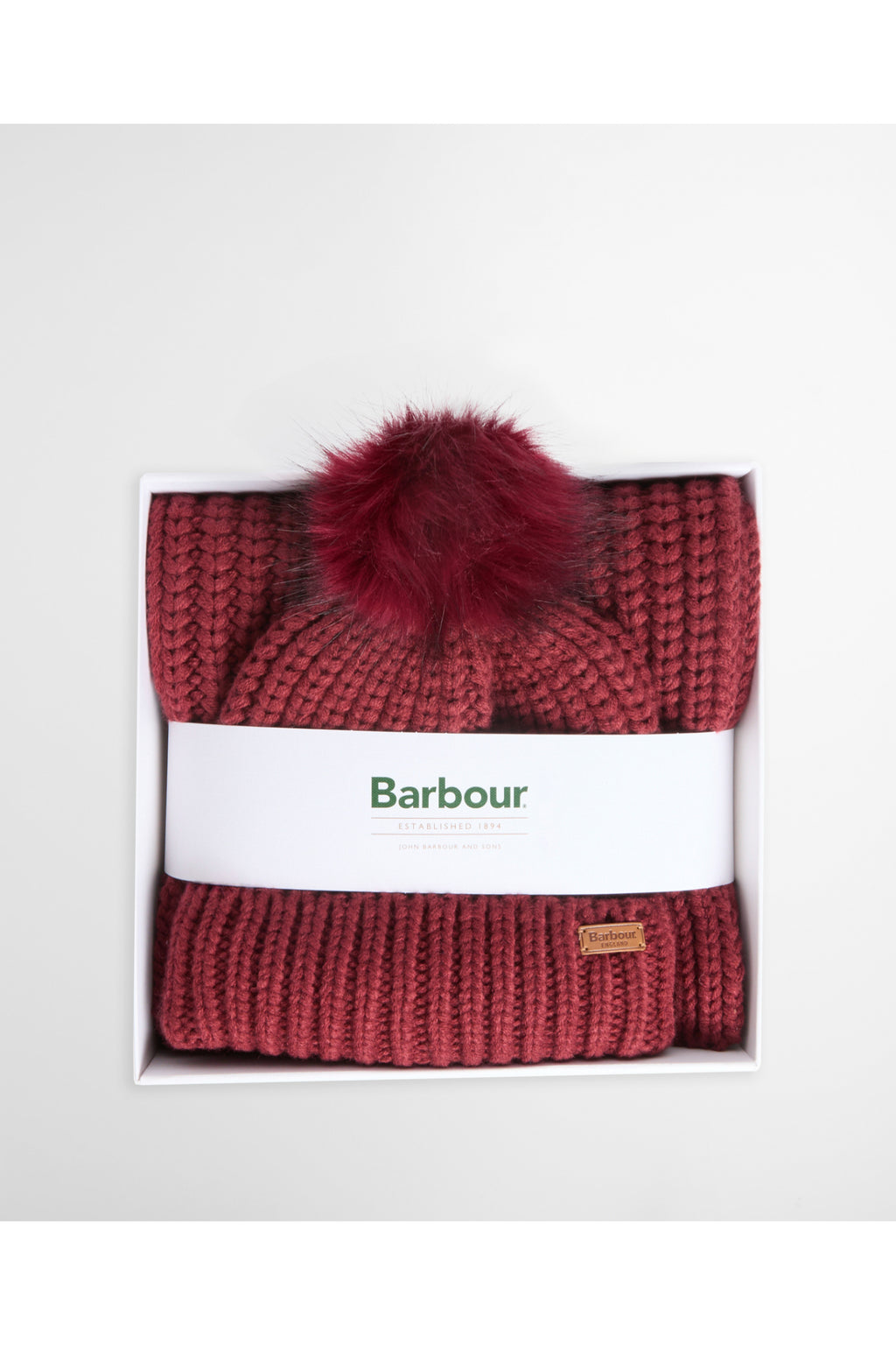 Barbour Saltburn Beanie & Scarf Gift Set Cranberry LGS0023
