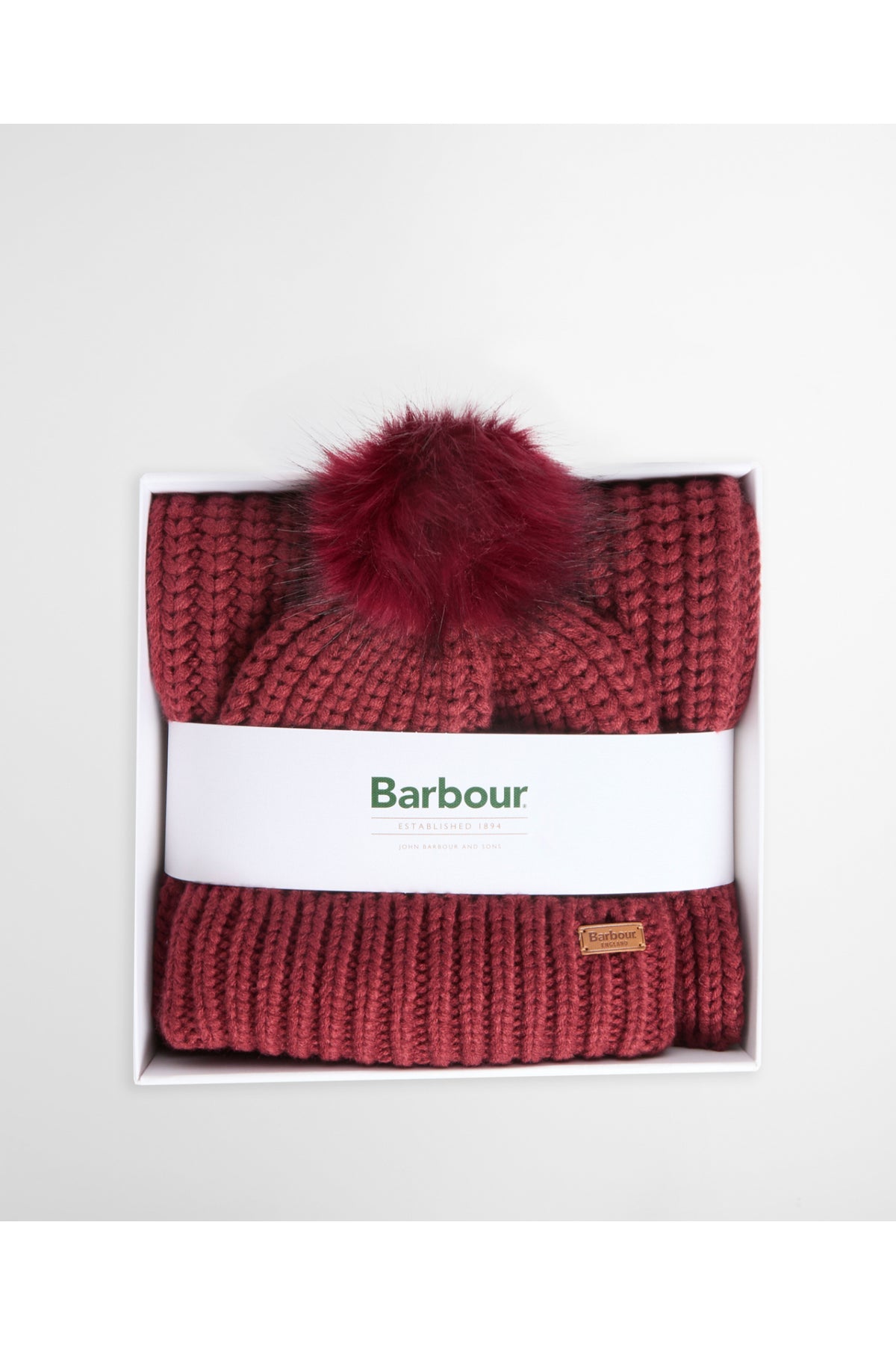 Barbour Saltburn Beanie & Scarf Gift Set Cranberry LGS0023