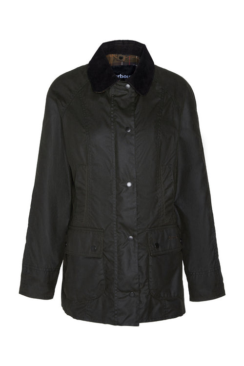 Barbour Classic Beadnell Wax Jacket Olive LWX0668 front view Shop Barbour at Dotique