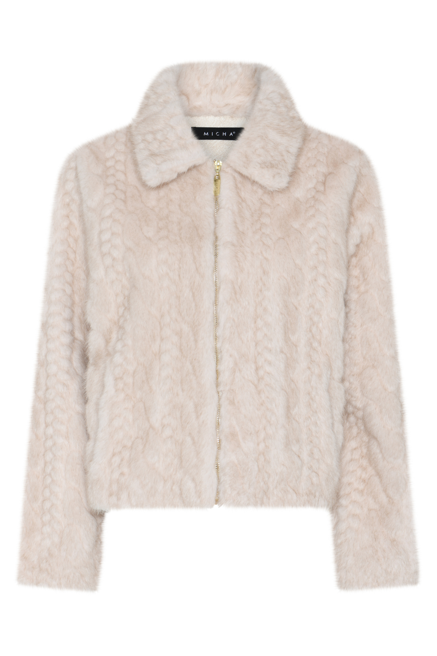 Shop the MICHA Cream Faux Fur Collared Jacket at Dotique. A soft textured women's jacket with classic collar, short silhouette and gold-tone zip.