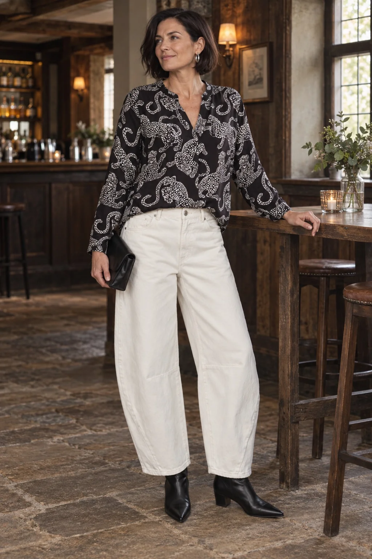 Milano 63-6568-3061 V-neck blouse 1/1 sleeve Mocca Print