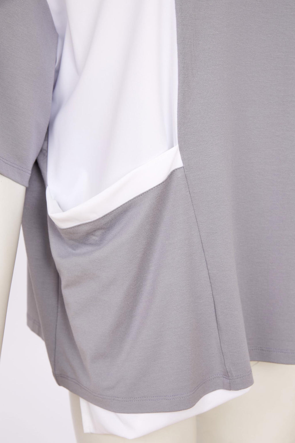 Close-up of pocket detail on Naya NAS26178 Dove Grey White Mixed Panel Top by Naya shop Naya at Dotique