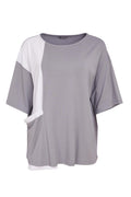 Front view of Naya NAS26178 Dove Grey White Mixed Panel Top by Naya, shop Naya at Dotique with relaxed fit and contrast panels