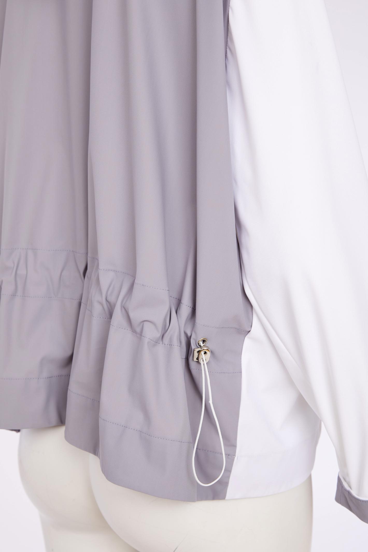 Close-up of the adjustable hem detail on Naya NAS26180 Hooded Contrast Back Jacket with Patch Pocket in White & Grey by Naya shop at Dotique