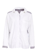 Front view of Naya NAS26180 Hooded Contrast Back Jacket with Patch Pocket in White & Grey by Naya shop Naya at Dotique