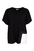 Front view of Naya NAS26188 Round Neck Top with Contrast Pocket in Black & White by Naya shop at Dotique