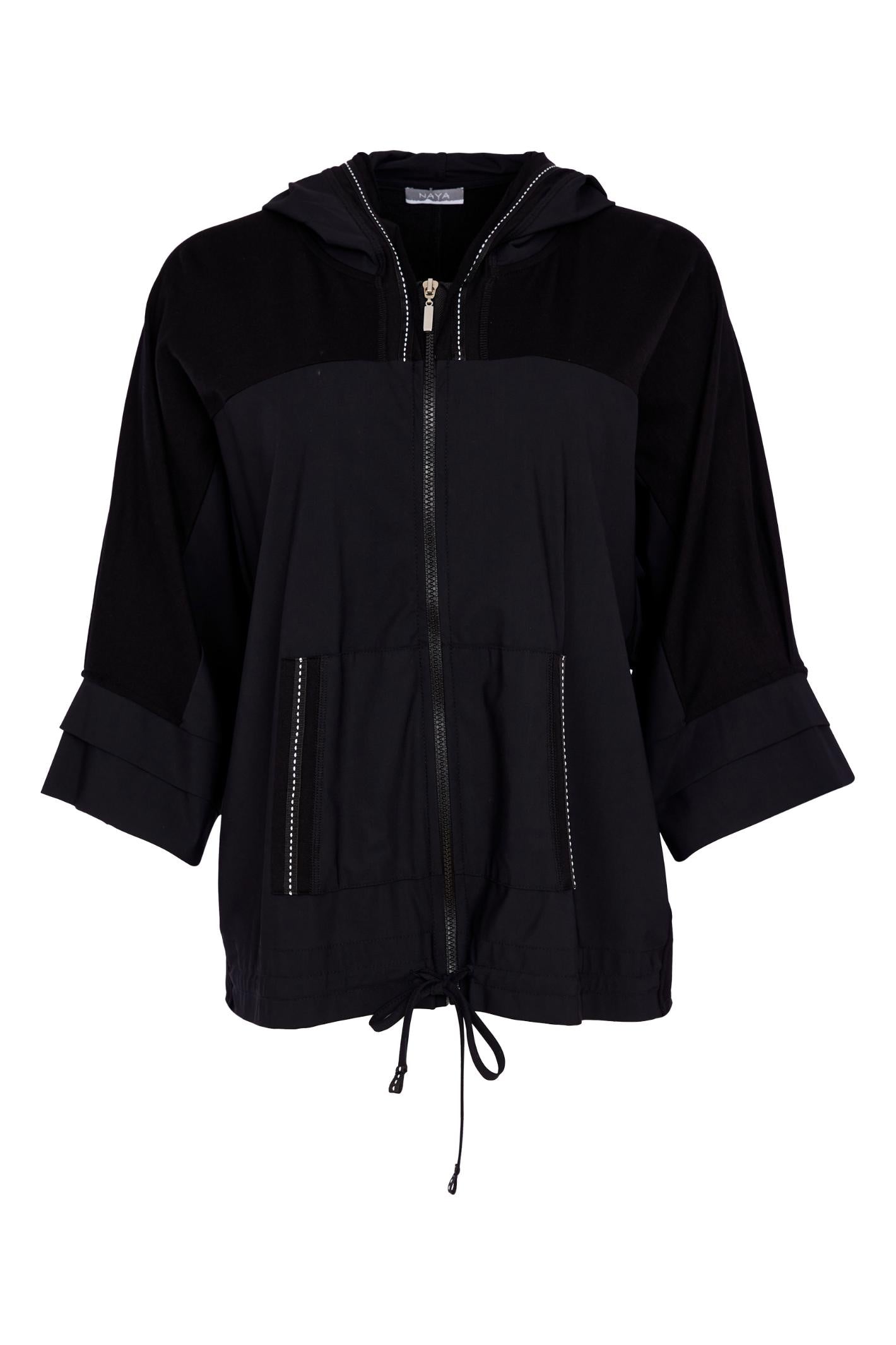 Naya NAS26196 Drawstring Hem Zip Jacket With Contrast Panels Black by Naya Shop Naya at Dotique for stylish layering