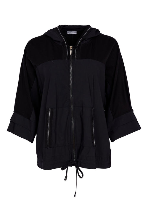 Naya NAS26196 Drawstring Hem Zip Jacket With Contrast Panels Black by Naya Shop Naya at Dotique for stylish layering