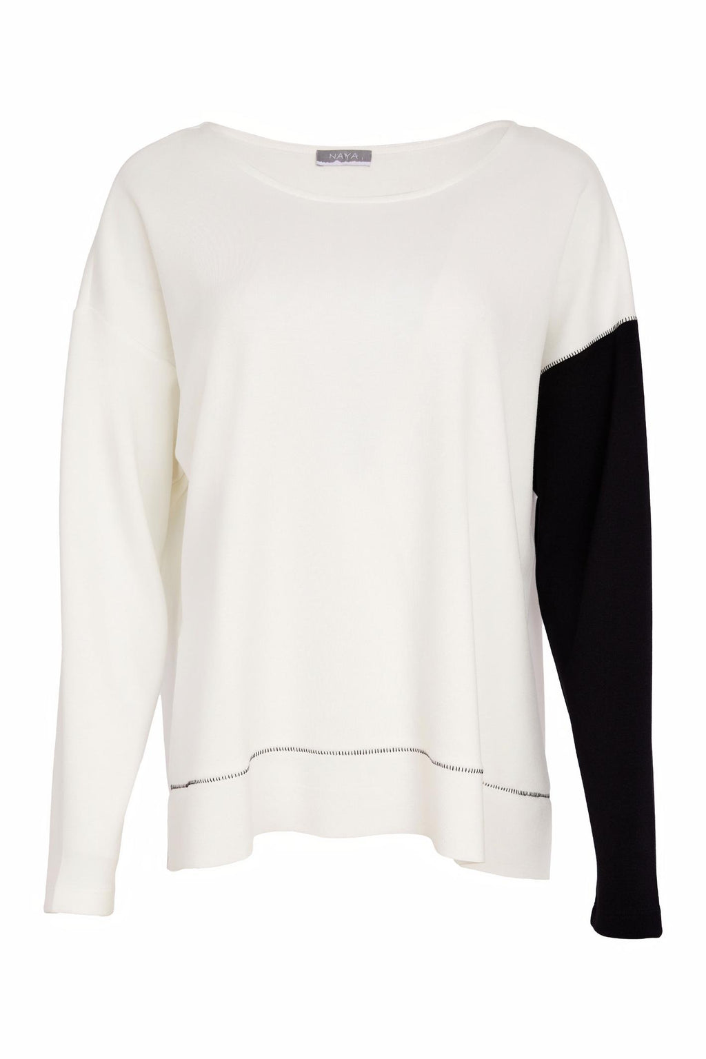 Naya NAS26228 Colour Block Sleeve Sweatshirt Cream & Black by Naya available to shop at Dotique in a stylish cream and black design