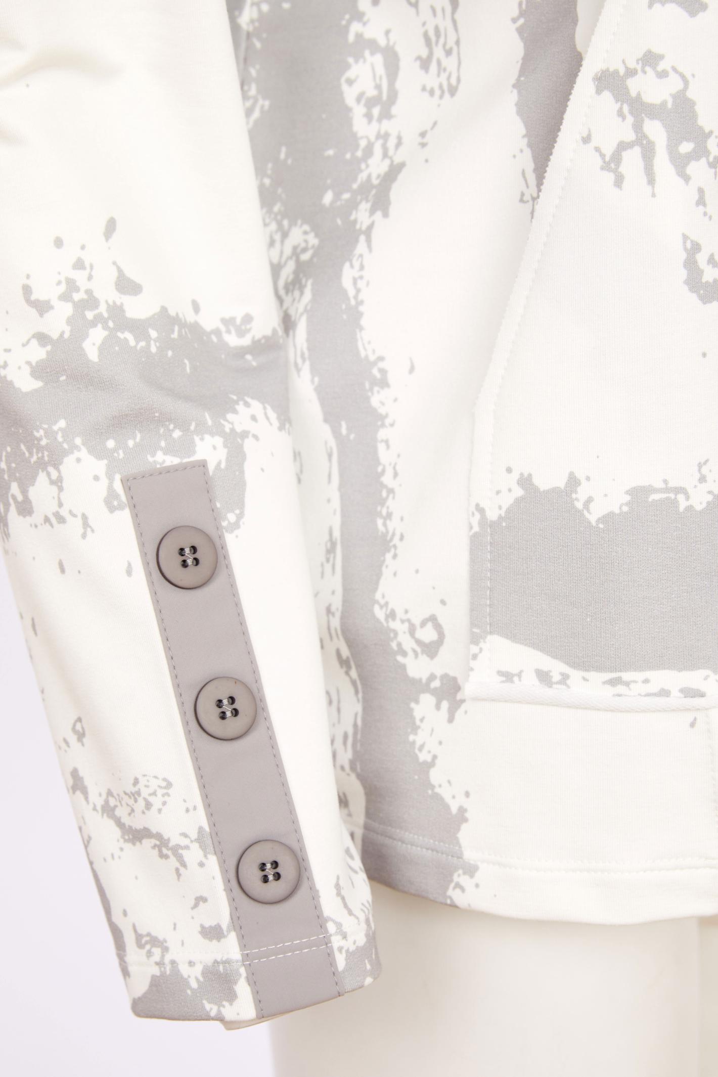 Naya NAS26247 Off White Taupe Graphic Print Hooded Top by Naya with button detail, shop Naya at Dotique