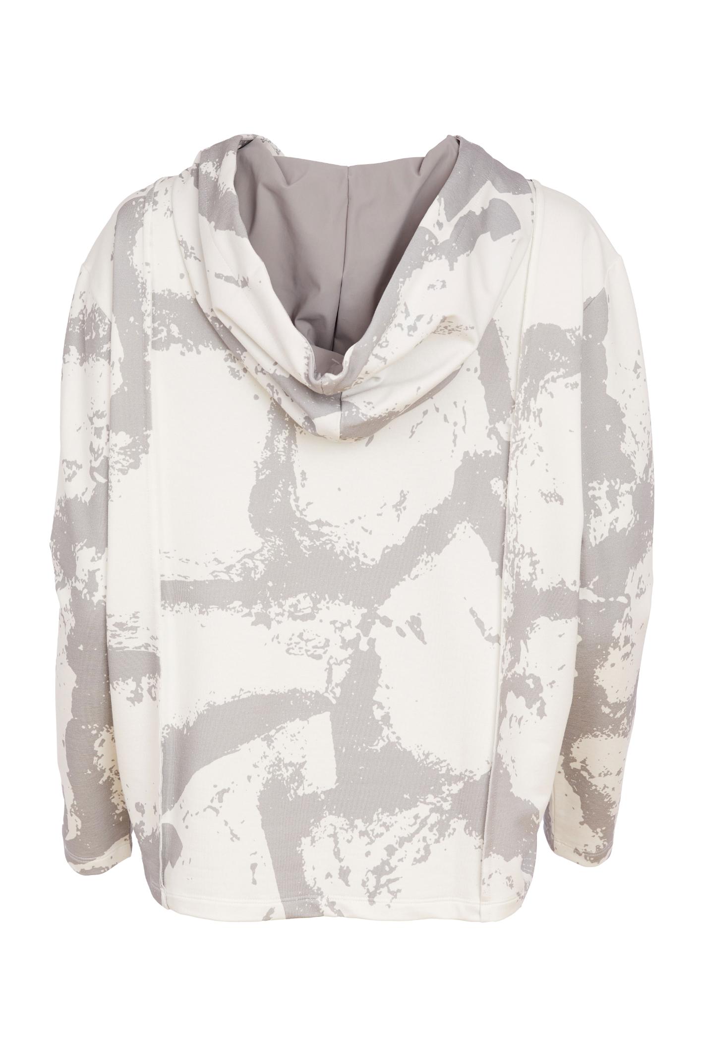 Naya NAS26247 Off White Taupe Graphic Print Hooded Top by Naya in soft jersey, shop Naya at Dotique for modern comfort.