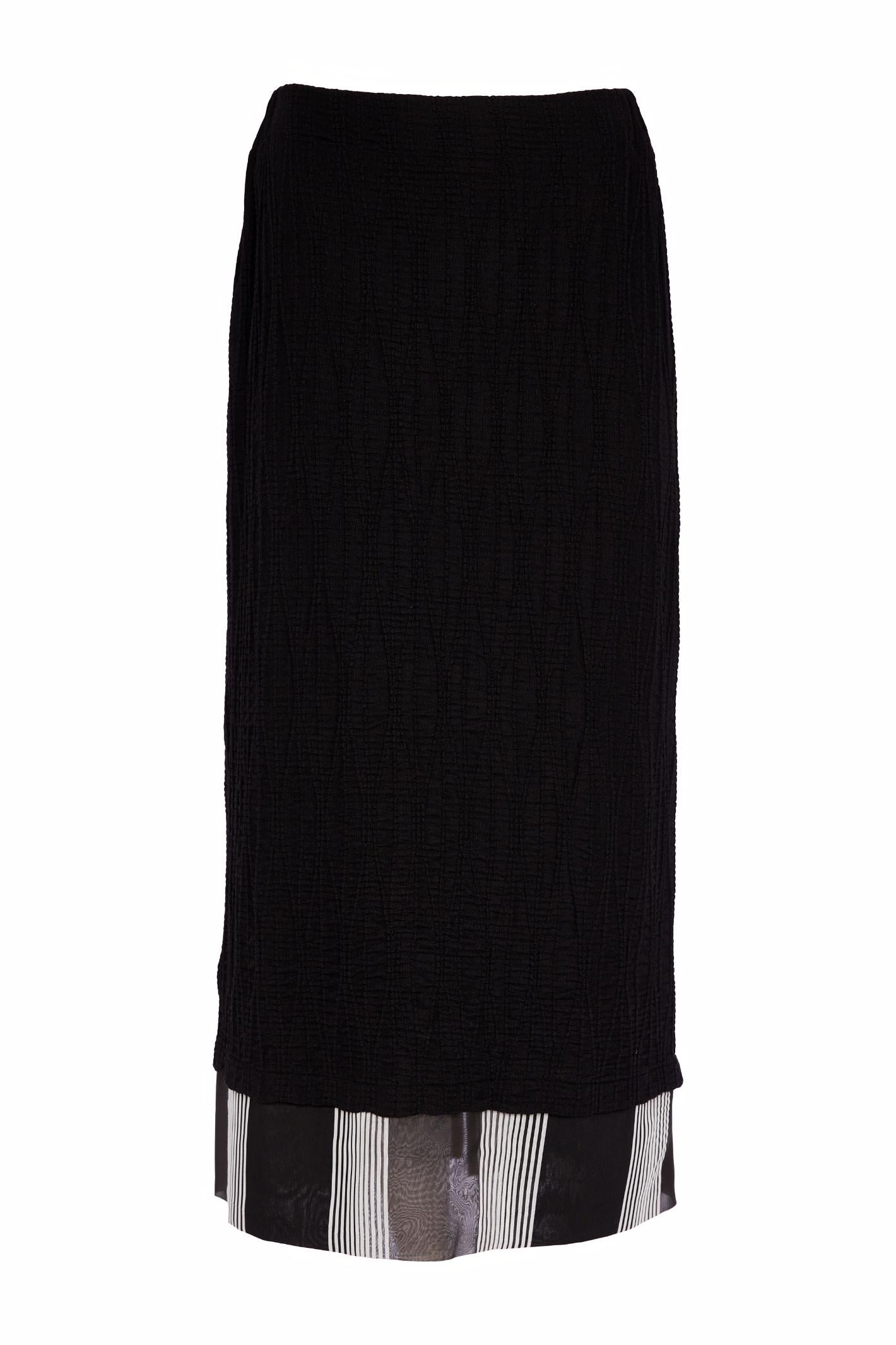 Naya NAS26258 Embossed Pull-On Midi Skirt with Stripe Hem by Naya, shop the Naya collection at Dotique online.