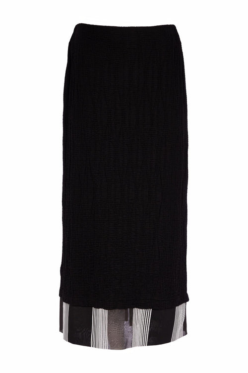 Naya NAS26258 Embossed Pull-On Midi Skirt with Stripe Hem by Naya, shop the Naya collection at Dotique online.