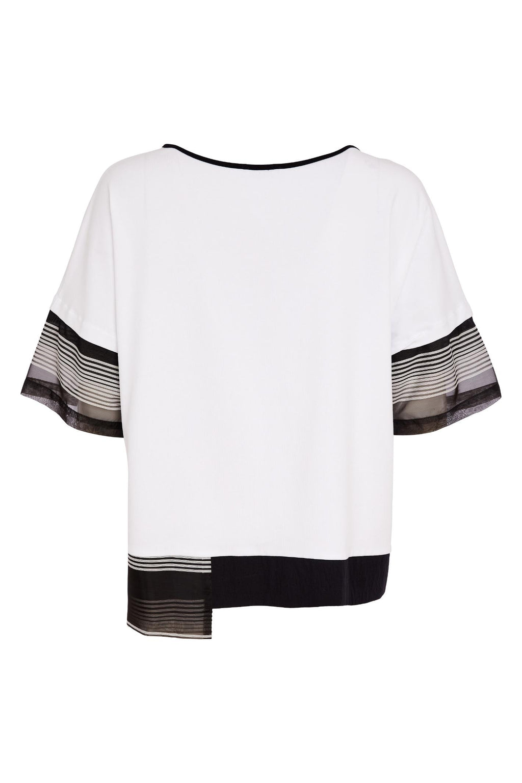 Naya NAS26259 White Black Print Top with striped sleeves and hem by Naya shop at Dotique stylish layered design
