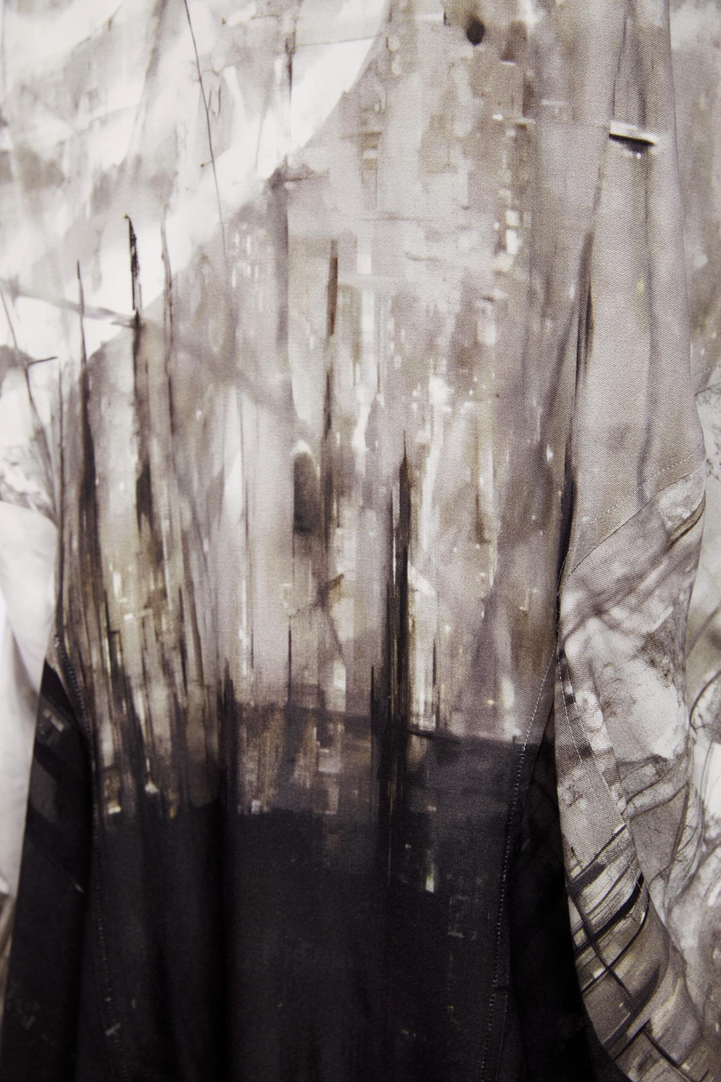 Naya NAS26306 Taupe Round Neck Dress with artistic misty print by Naya available to shop at Dotique