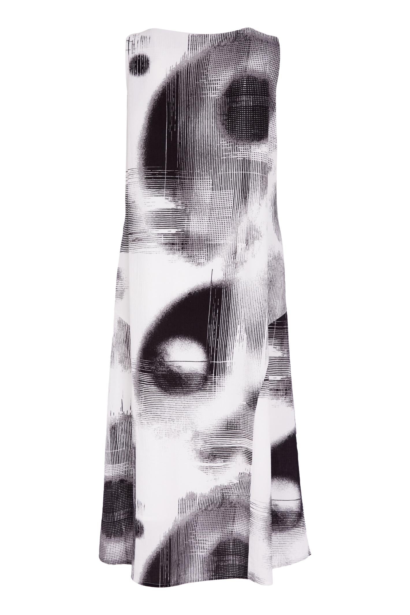 Naya NAS26312 Blurred Spot Print Sleeveless Dress – White & Black by Naya available to shop at Dotique