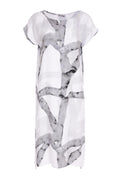 Naya NAS26313 Marbled Ribbon Print Round Neck Dress – White & Grey by Naya Shop Naya at Dotique for elegant long line dress designs