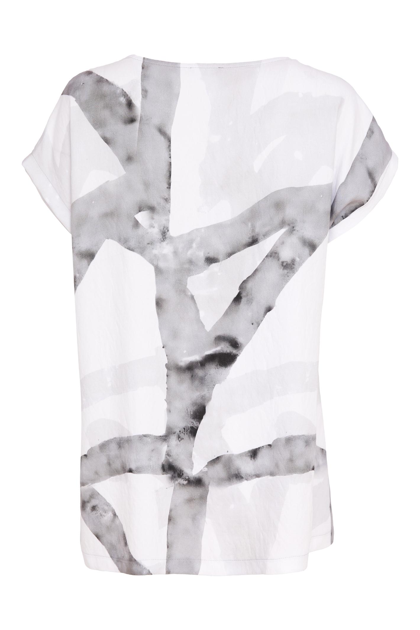 Naya NAS26314 Marbled Ribbon Print V-Neck Top – White & Grey by Naya, shop stylish looks at Dotique online store