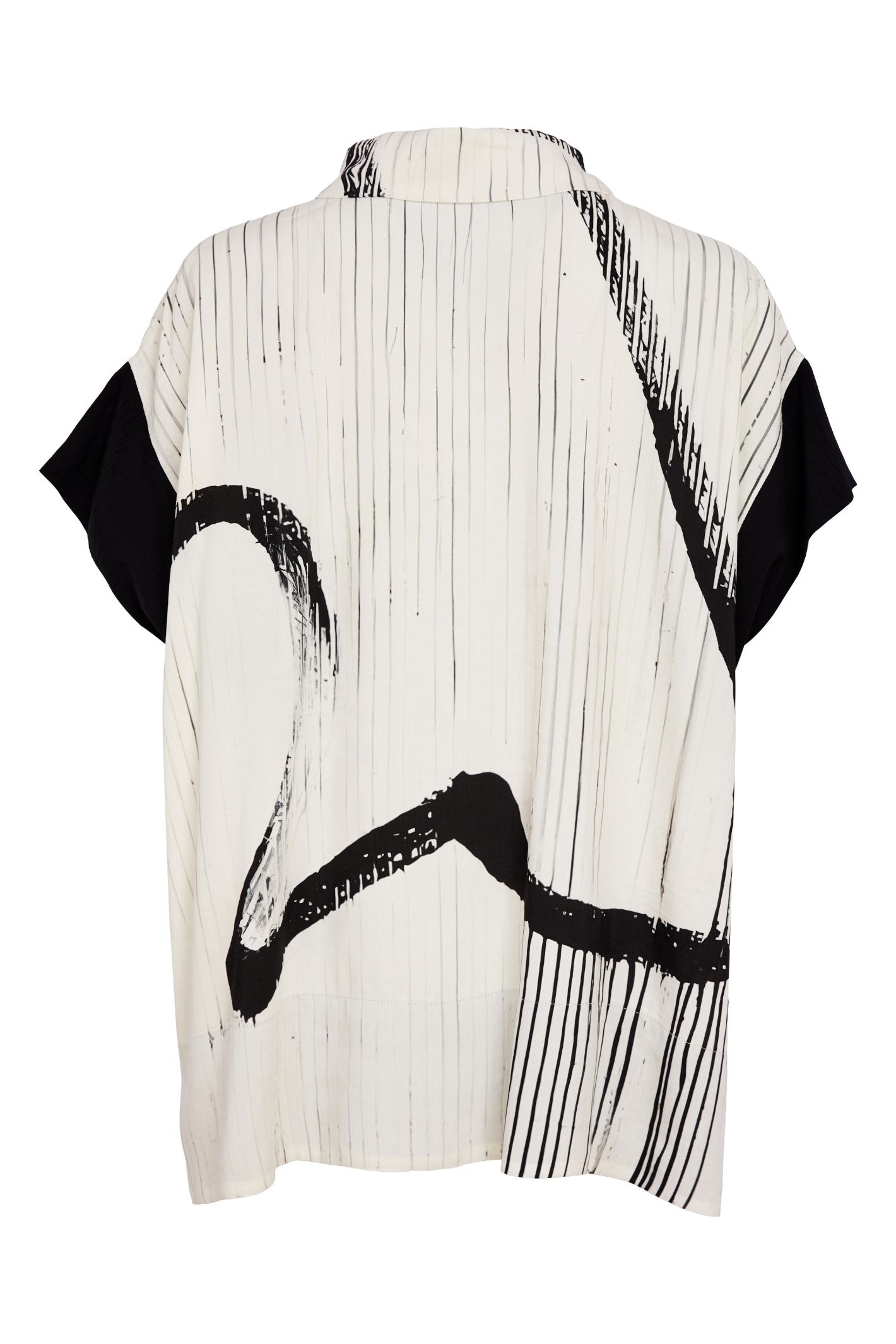Naya NAS26318 Brush Stroke Print Blouse with Contrast Cuff – Cream & Black by Naya Shop Naya at Dotique for bold modern style