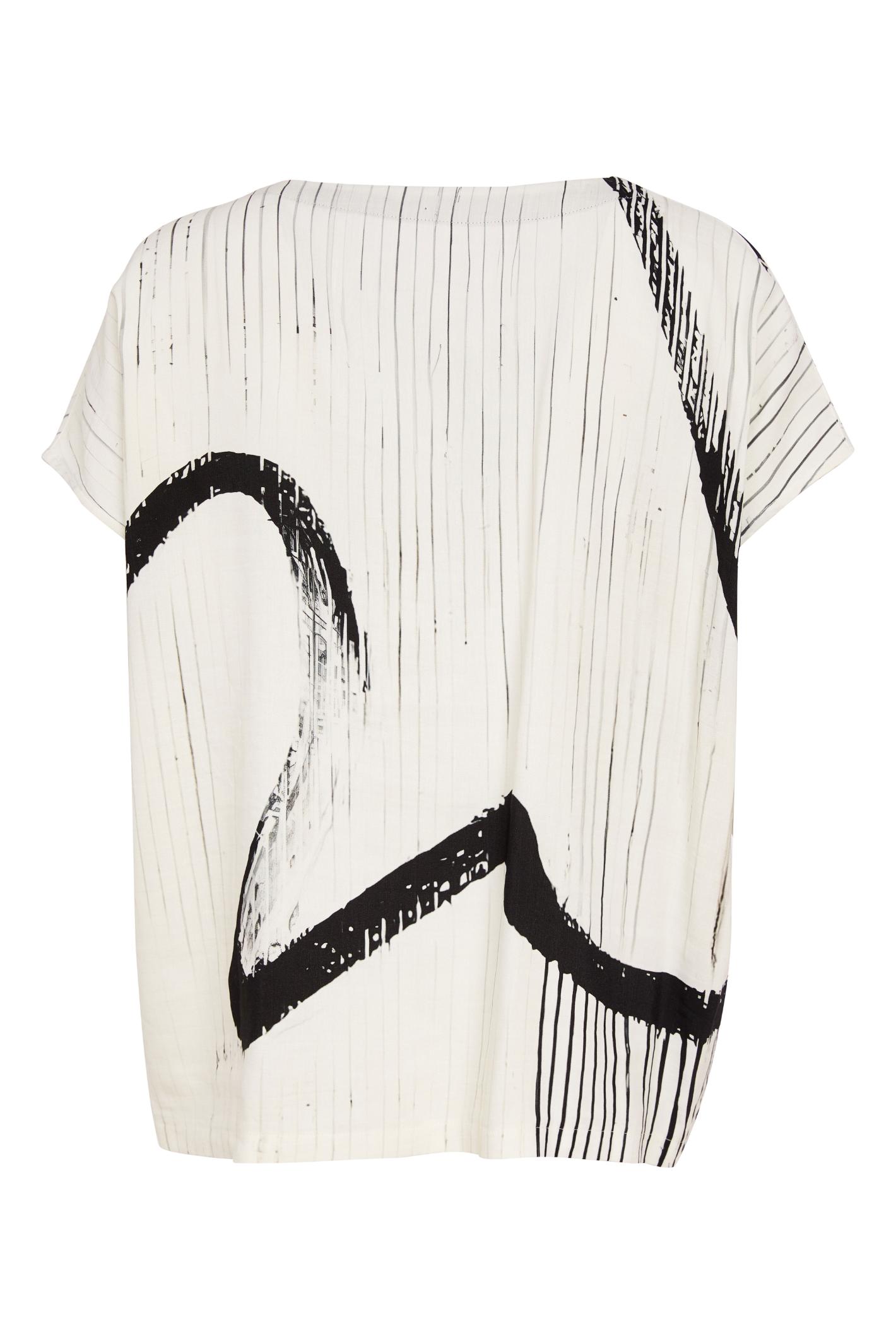 Naya NAS26319 Cream Black Brush Stroke V-Neck Top by Naya, shop the Naya collection at Dotique online fashion.