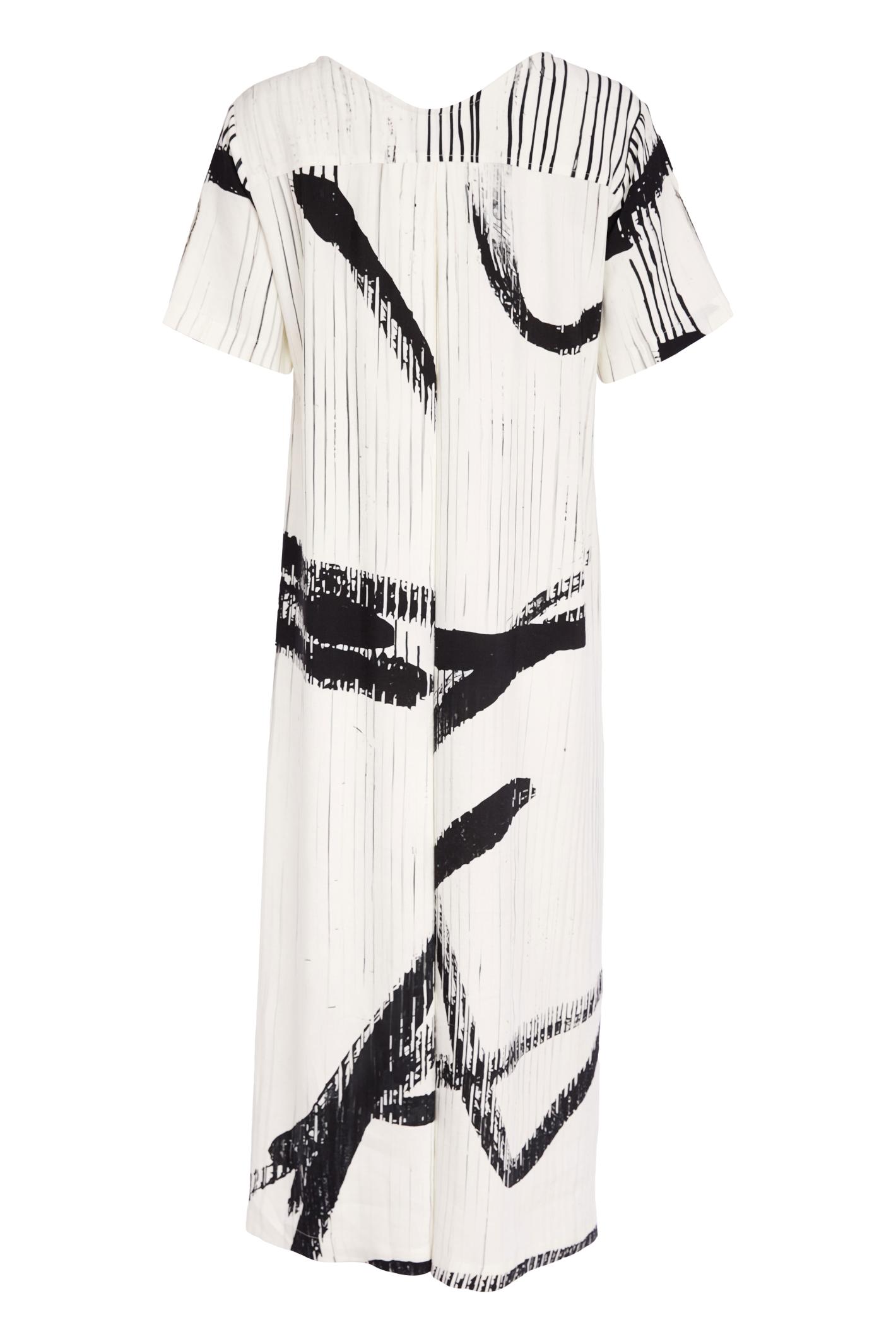 Naya NAS26320 Cream Black Brush Stroke Dress by Naya with artistic print available to shop at Dotique