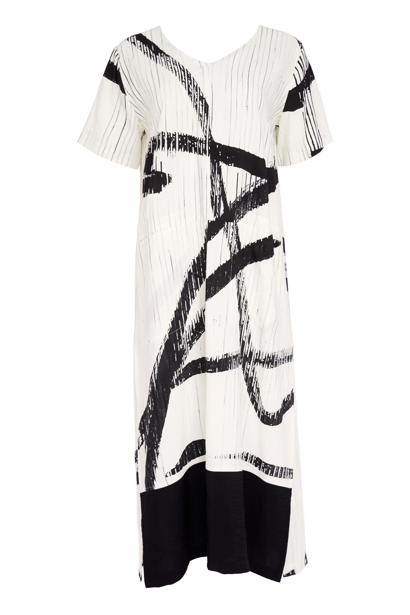 Naya NAS26320 Cream Black Brush Stroke Dress by Naya featuring artistic print, shop Naya at Dotique for bold stylish dresses