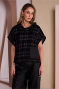 Naya NAW26230 Black/Grey Check Knit Top With Leatherette Pocket And Zip Detail