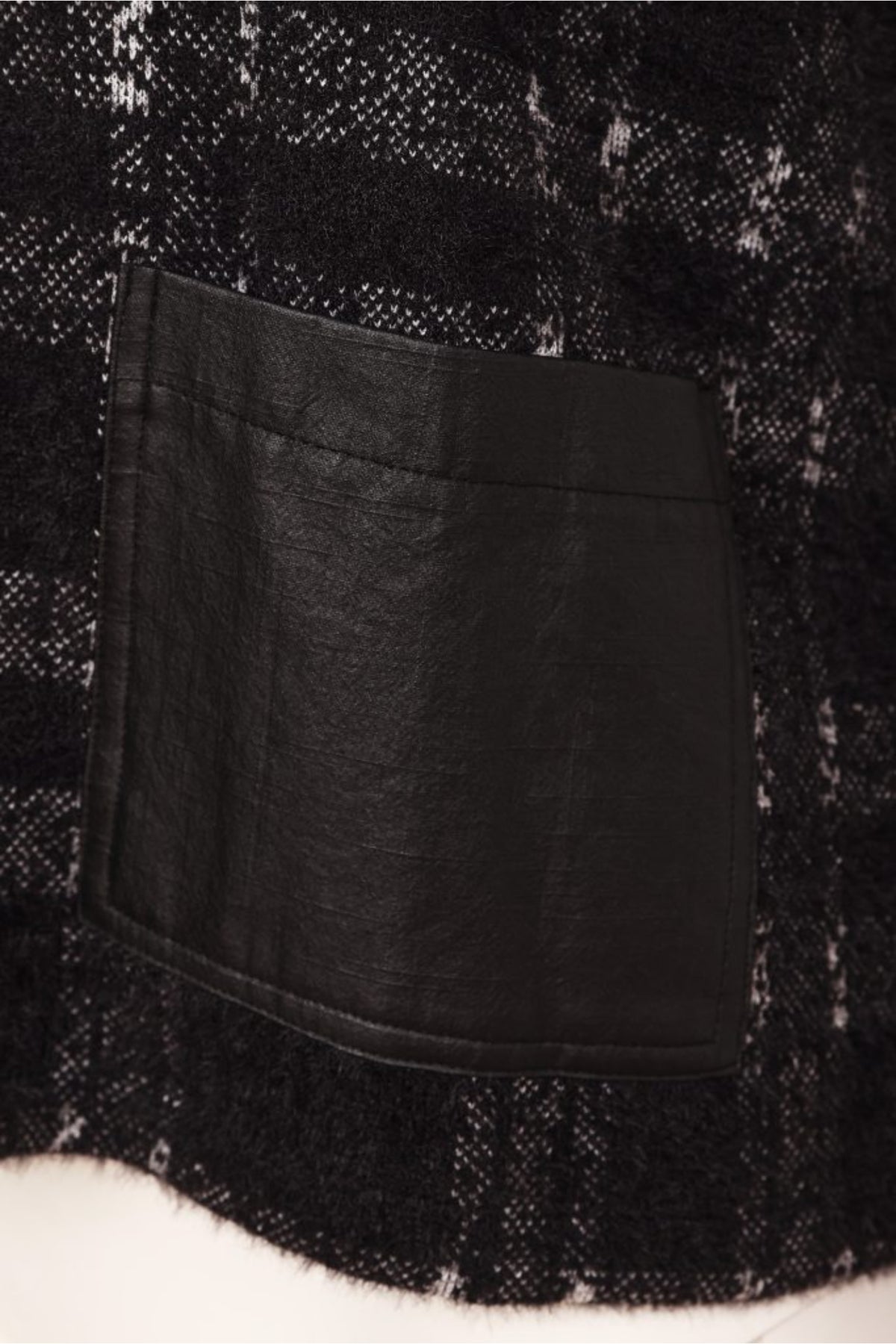 Naya NAW26230 Black/Grey Check Knit Top With Leatherette Pocket And Zip Detail