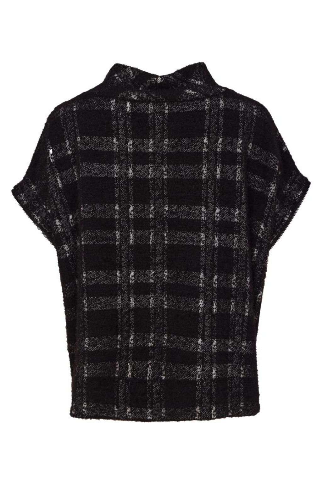 Naya NAW26230 Black/Grey Check Knit Top With Leatherette Pocket And Zip Detail