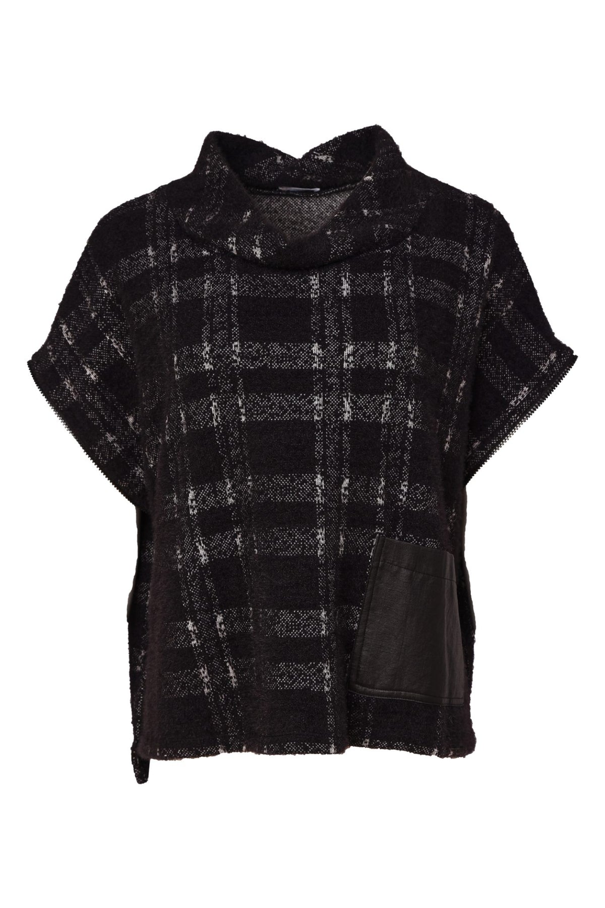 Naya NAW26230 Black/Grey Check Knit Top With Leatherette Pocket And Zip Detail