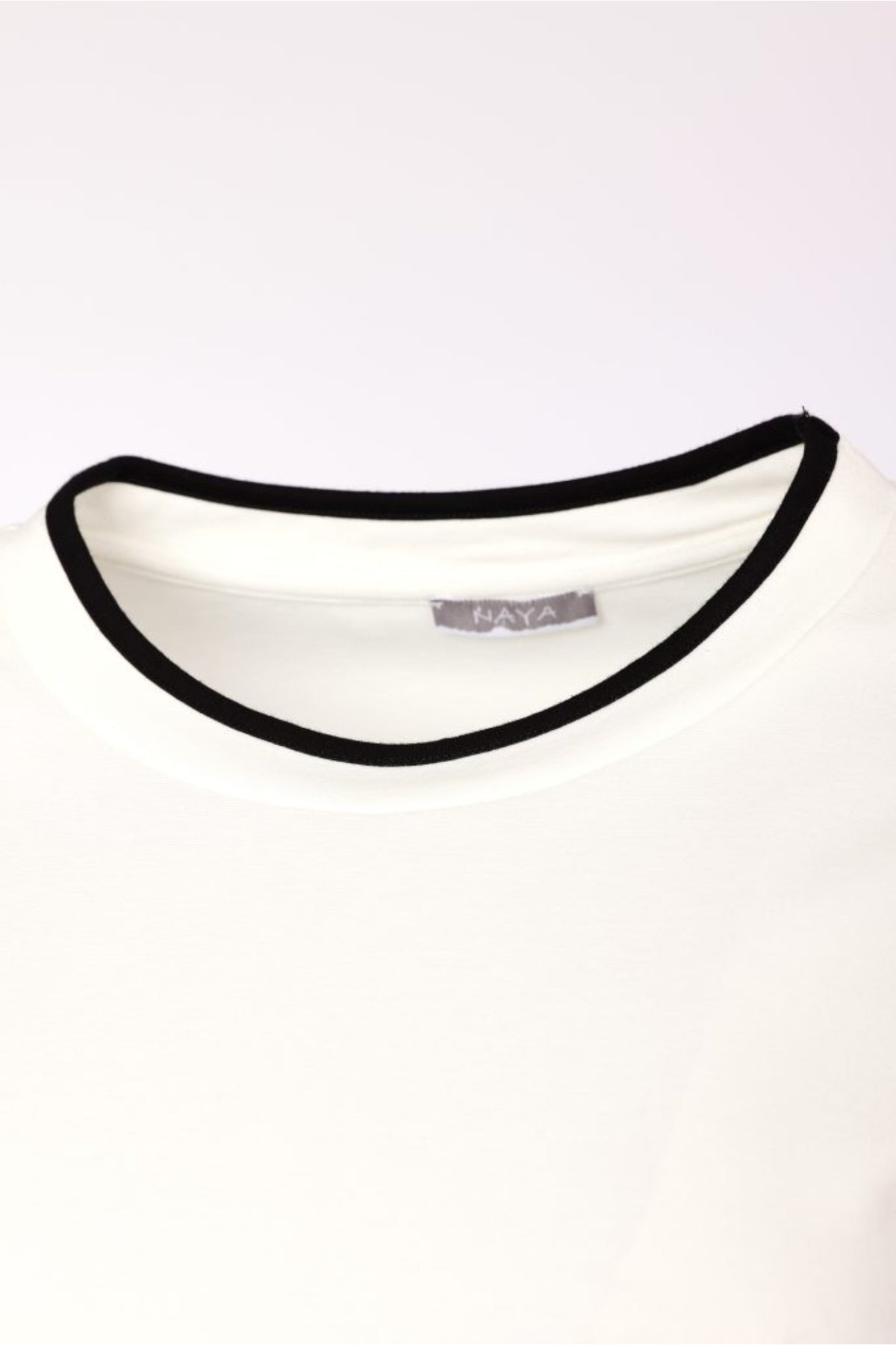 Naya NAW26313 Off White /Black Round Neck Soft Top With Colour Band Sleeve