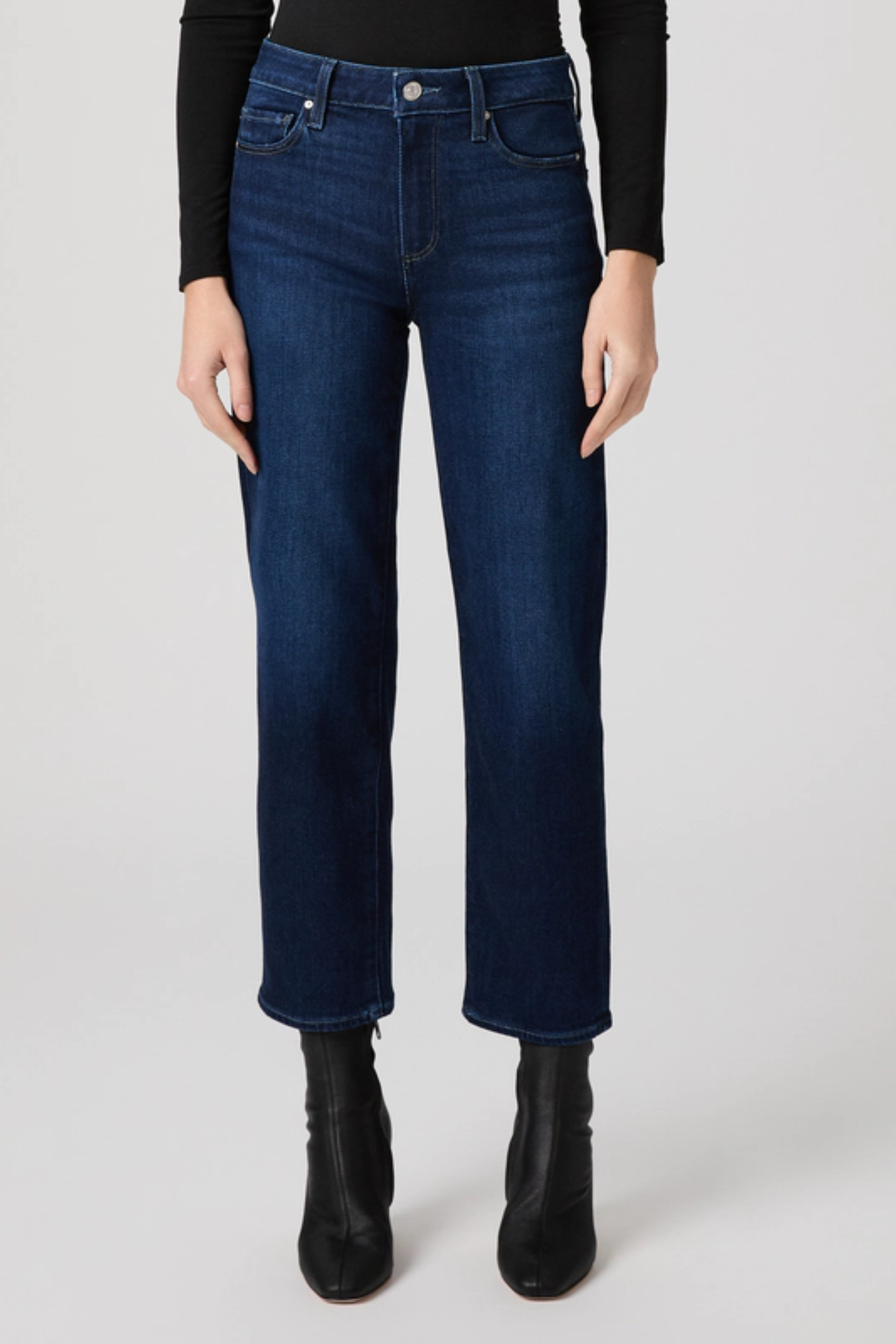 Model wearing Paige Mason Ankle straight-leg jeans in Cirques – Dotique