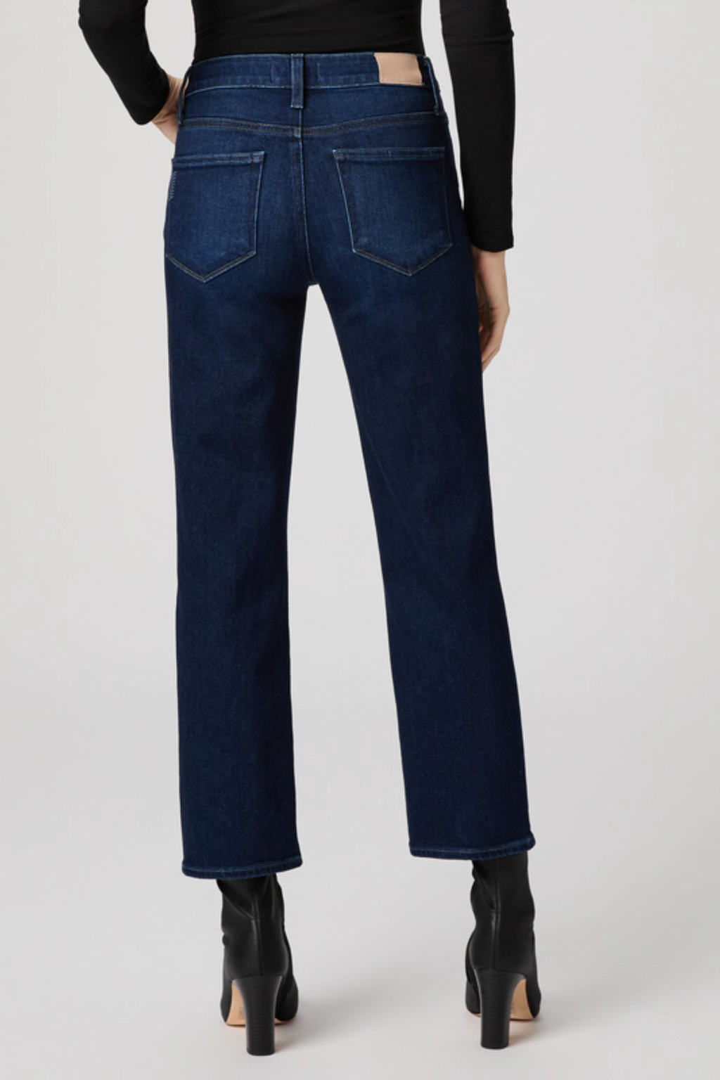 Model wearing Paige Mason Ankle straight-leg jeans in Cirques – Dotique