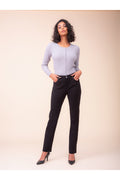 Model wearing Alison Sheri PAS2403 Trousers Black from Alison Sheri, styled with a fitted light grey top, shop Alison Sheri at Dotique.