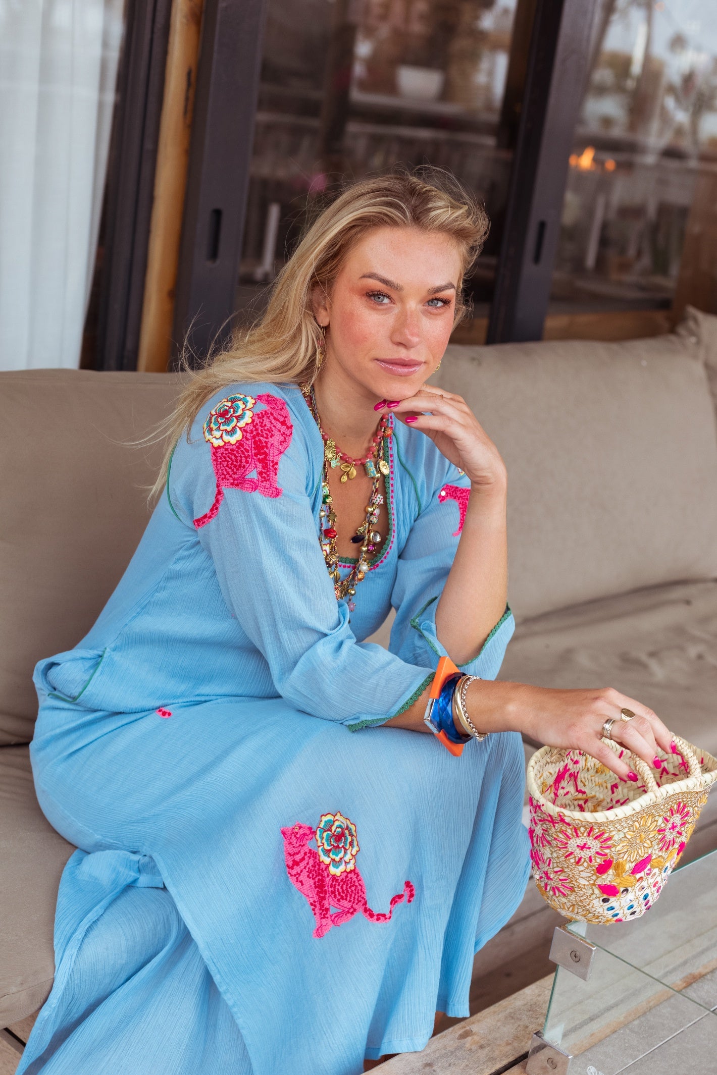 Model wearing Place Du Soleil Tiger Flower Print Long Dress S26-310 by Place du Soleil, shop Place du Soleil at Dotique