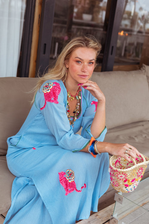 Model wearing Place Du Soleil Tiger Flower Print Long Dress S26-310 by Place du Soleil, shop Place du Soleil at Dotique