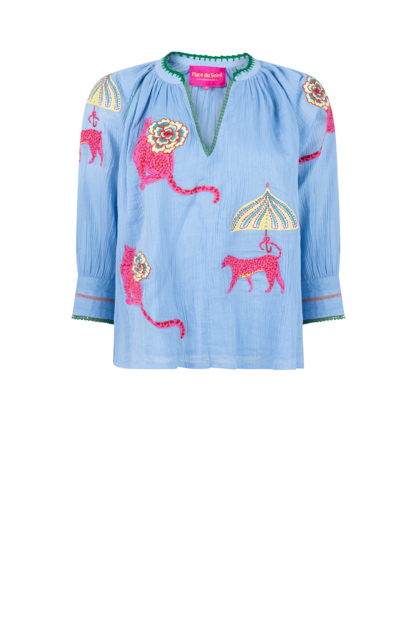 Place Du Soleil Tiger Flower Print Blouse S26-311 by Place du Soleil with vibrant embroidery, shop Place du Soleil at Dotique