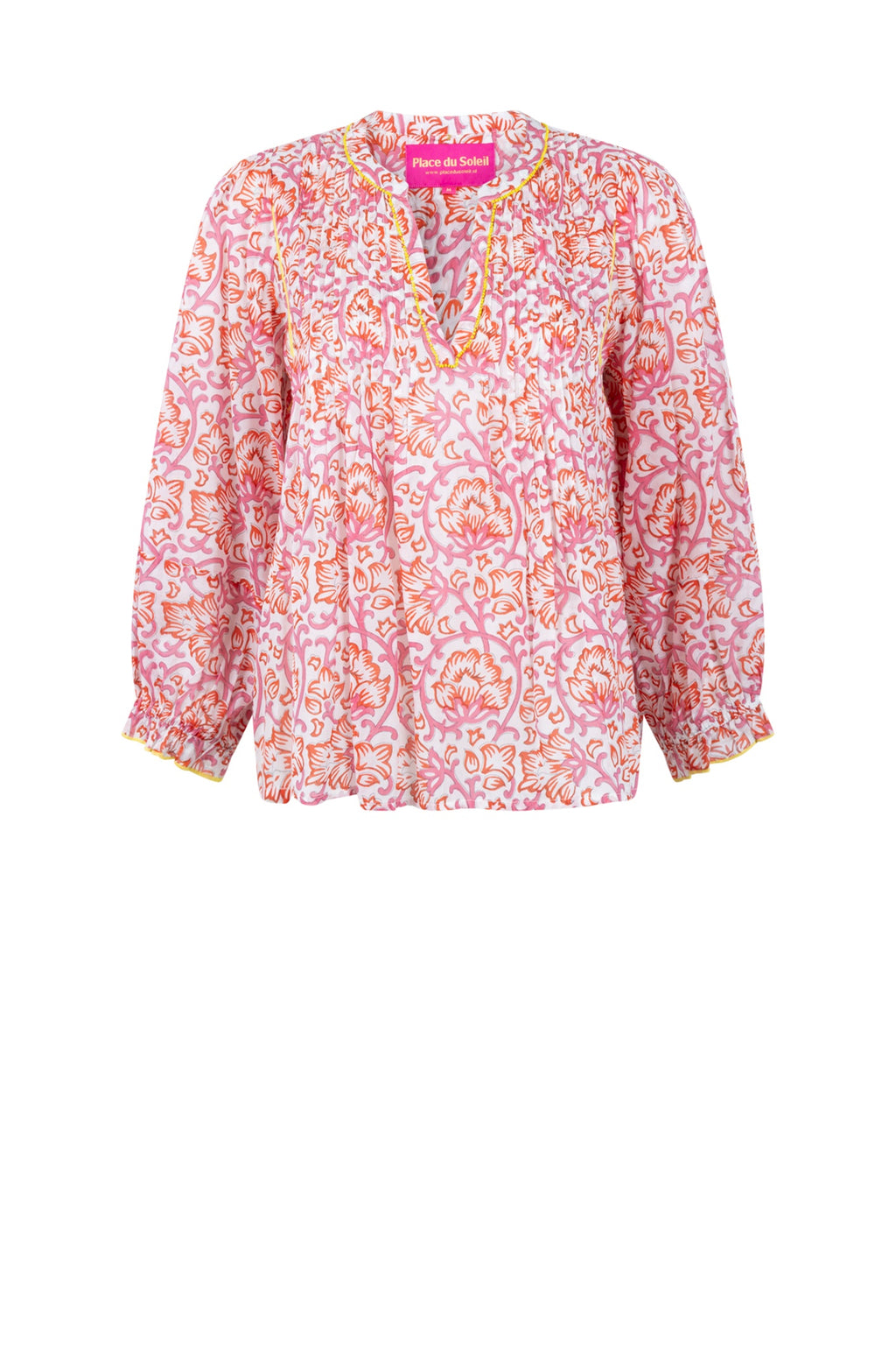 Place Du Soleil Red Rosa Print Blouse S26-328 by Place du Soleil with floral details, shop Place du Soleil at Dotique