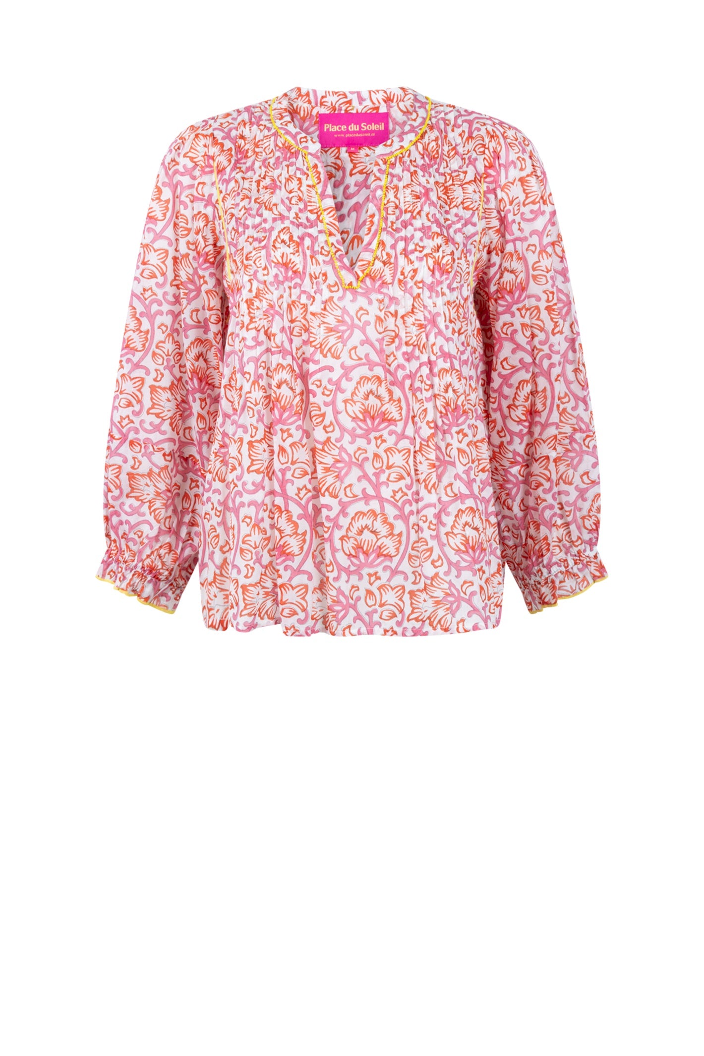 Place Du Soleil Red Rosa Print Blouse S26-328 by Place du Soleil with floral details, shop Place du Soleil at Dotique