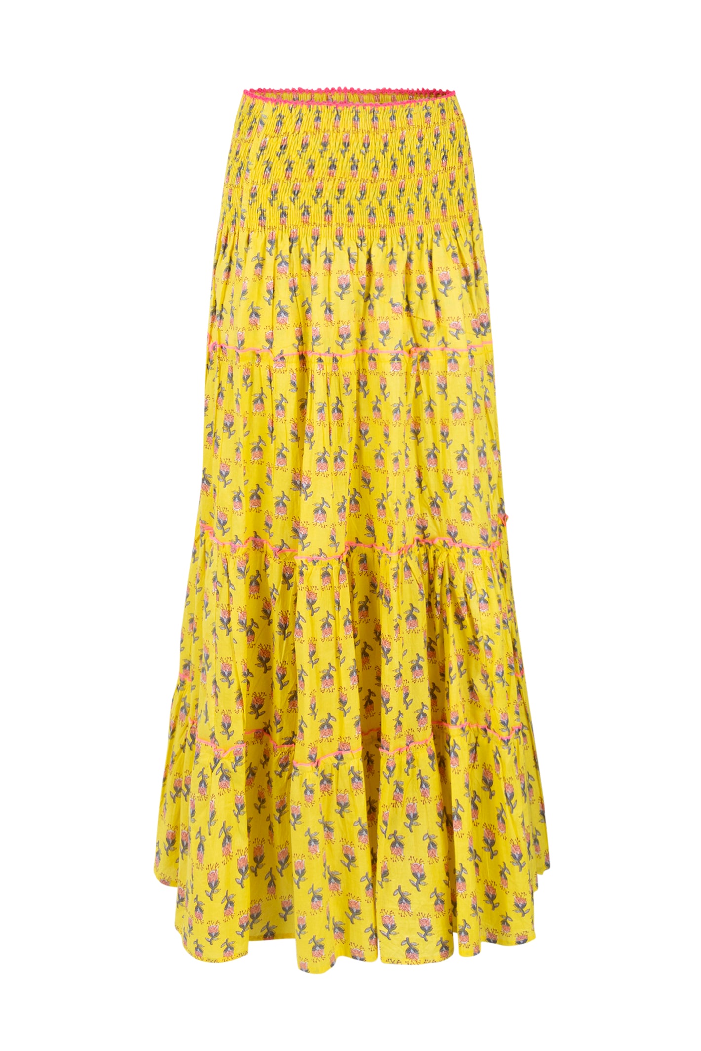 Place Du Soleil Yellow Flower Print Long Skirt S26-413 by Place du Soleil, shop Place du Soleil at Dotique