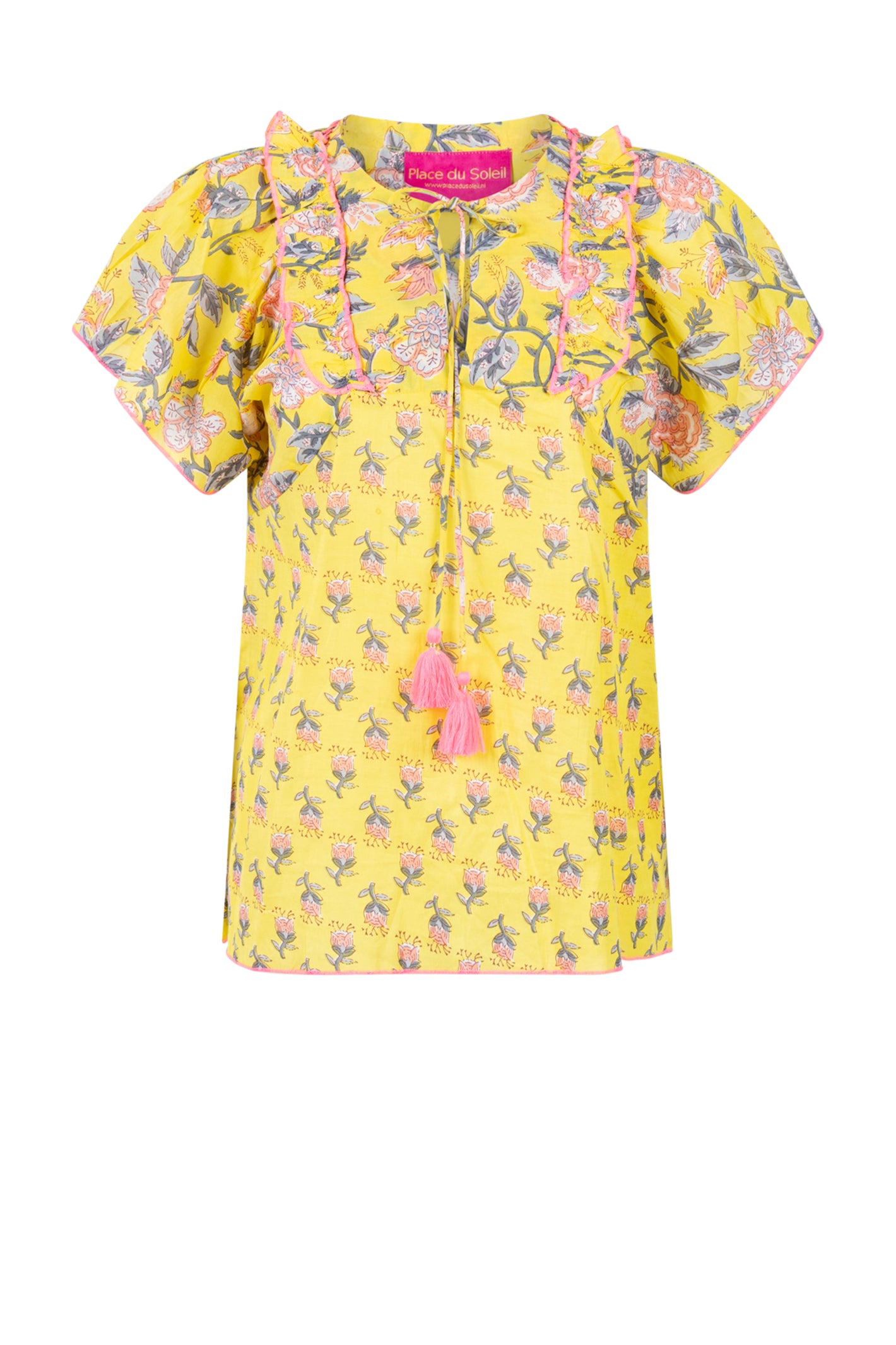 Place Du Soleil Yellow Double Print Blouse S26-442 by Place du Soleil, shop Place du Soleil at Dotique