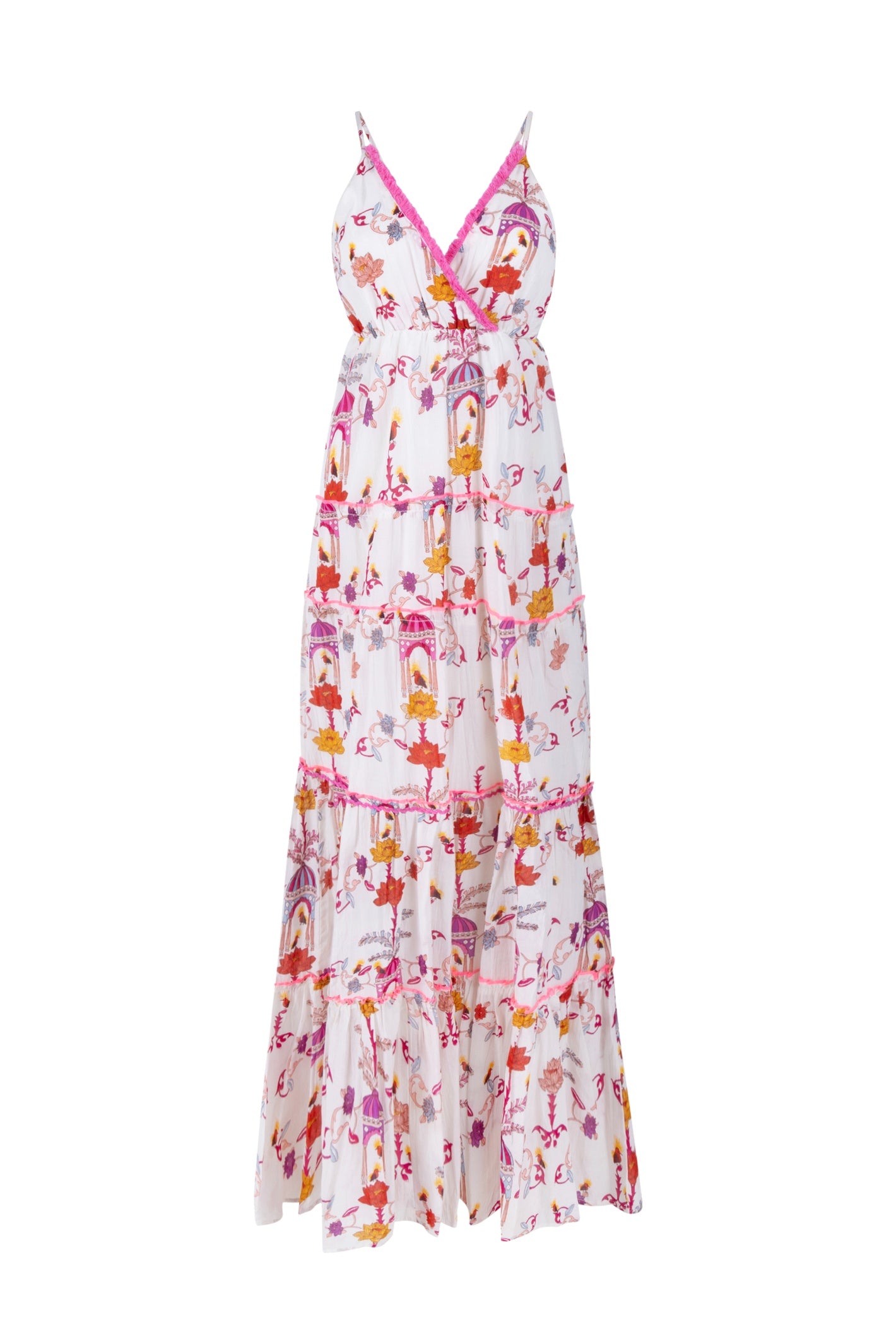 Place Du Soleil Birdhouse Print Long Dress With Shoulder Bands S26-444 by Place du Soleil, shop Dotique for elegant styles