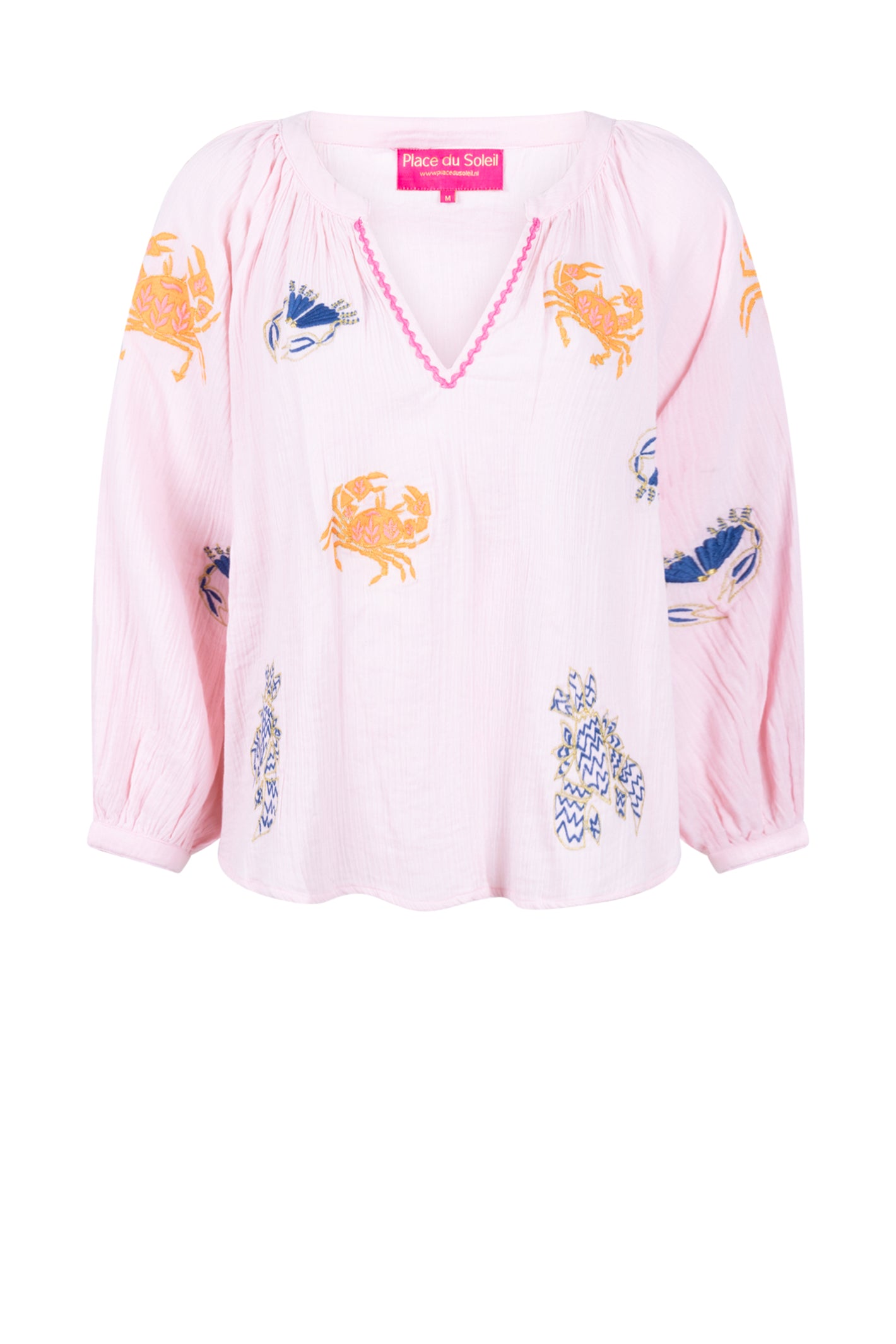 Place Du Soleil Rosa Mixed Colour Crab Embroidered Blouse S26-451 by Place du Soleil, shop Place du Soleil at Dotique