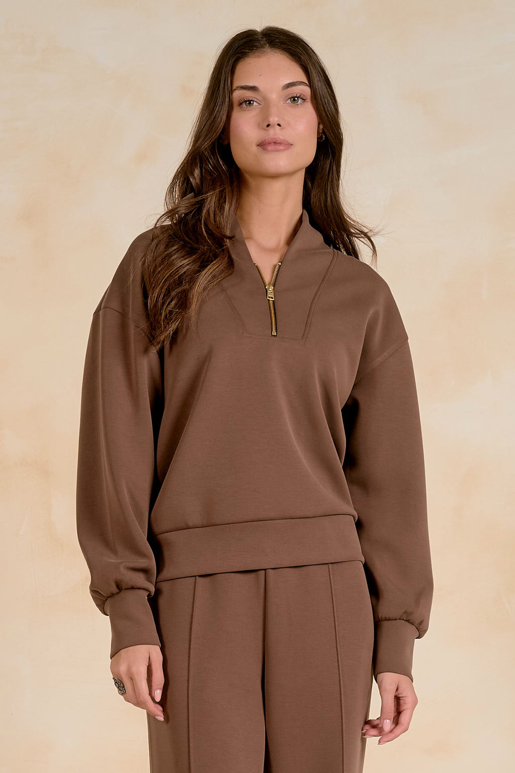 Elan SC11742 3/4 Zip Top Light Brown