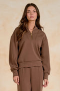Elan SC11742 3/4 Zip Top Light Brown