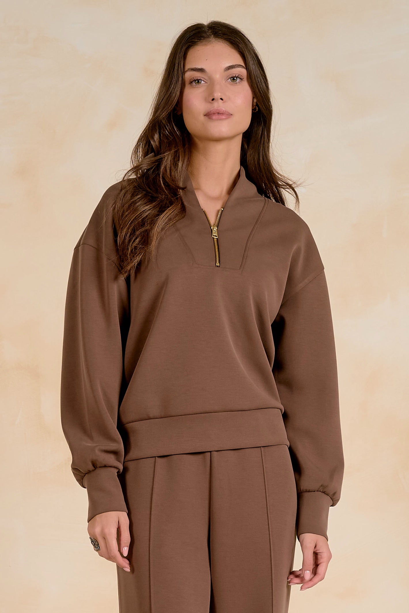 Elan SC11742 3/4 Zip Top Light Brown