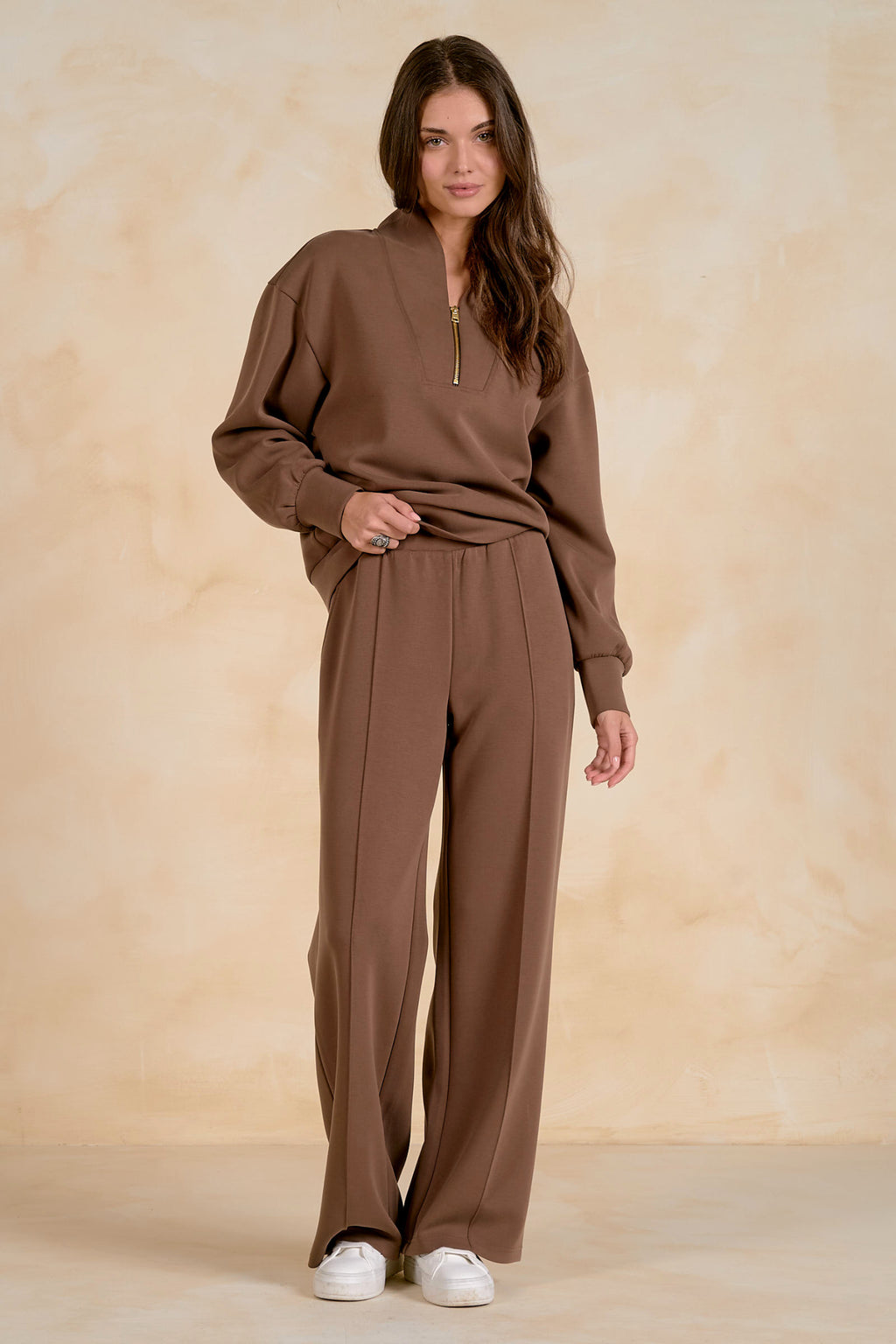 Elan SC11742 3/4 Zip Top Light Brown